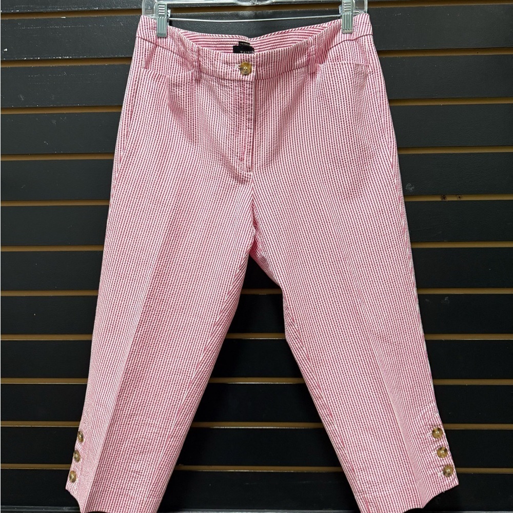 Talbots The Perfect Skimmer Pink White Striped Cotton Capri Pants Size 8